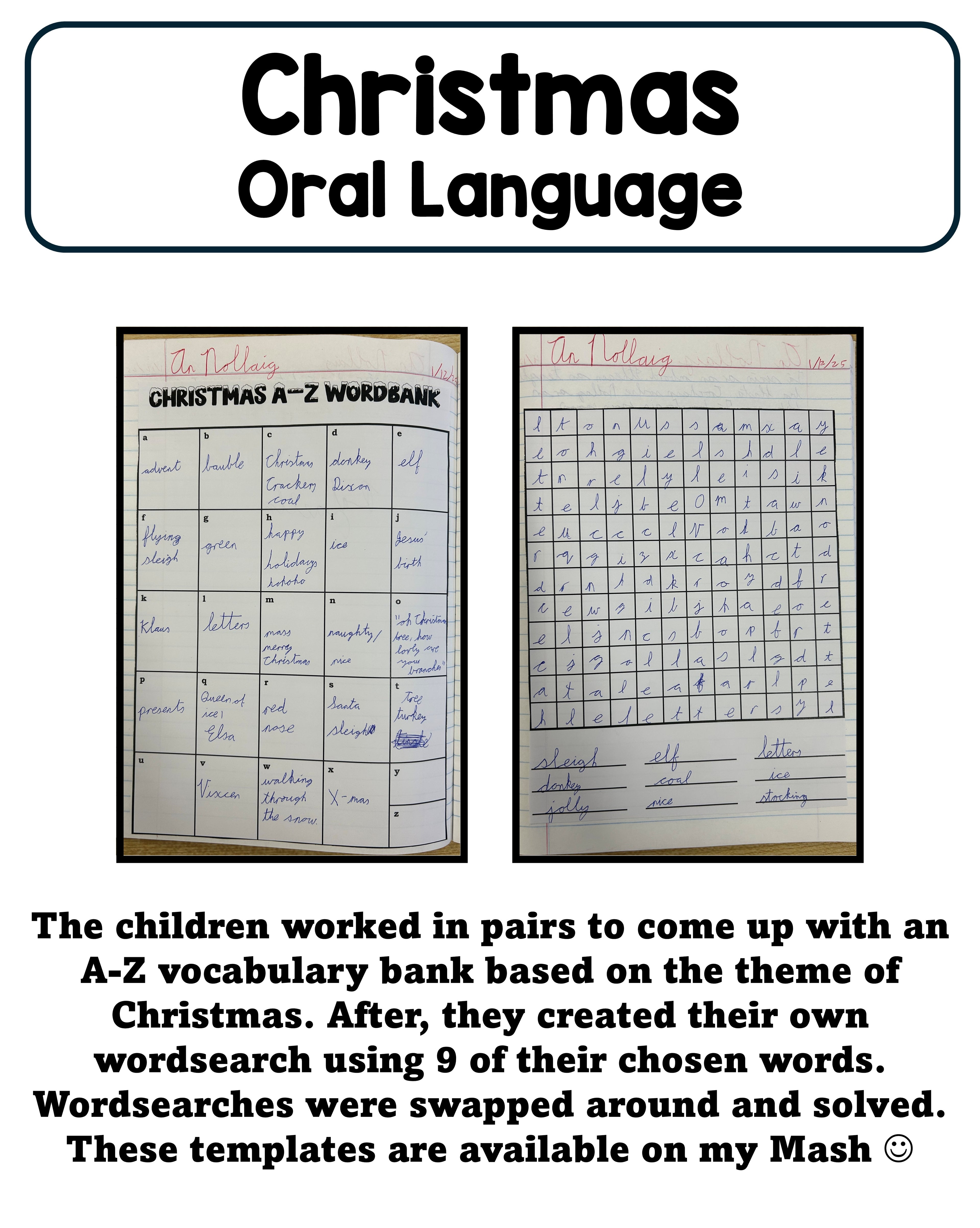 Christmas A-Z vocabulary and wordsearch