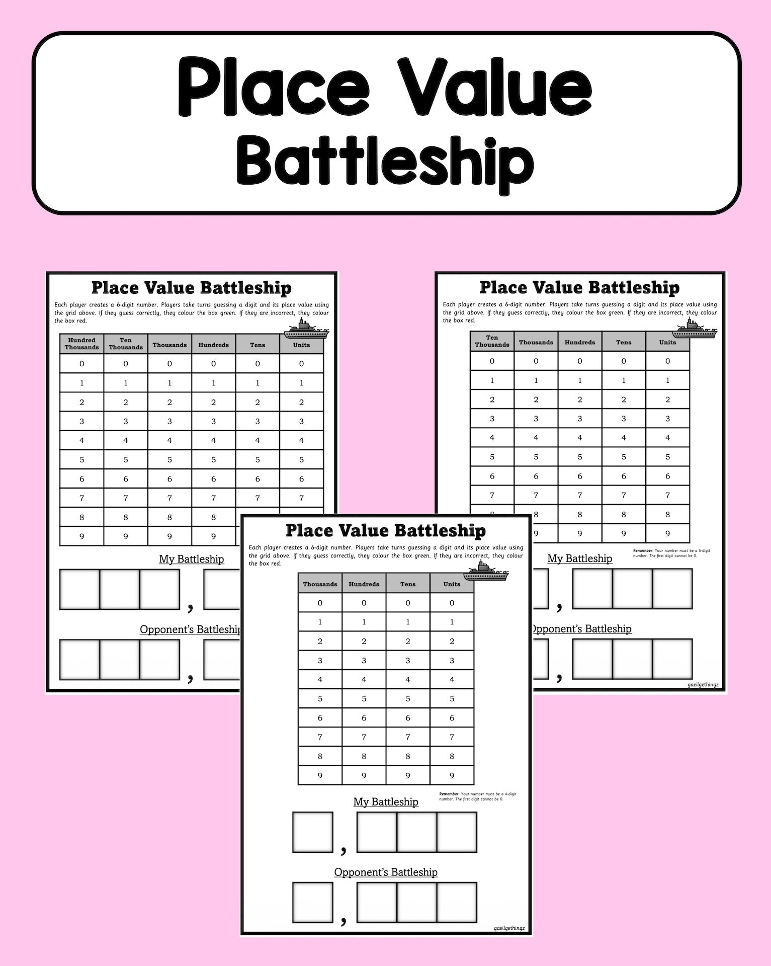 Place Value - Battleship
