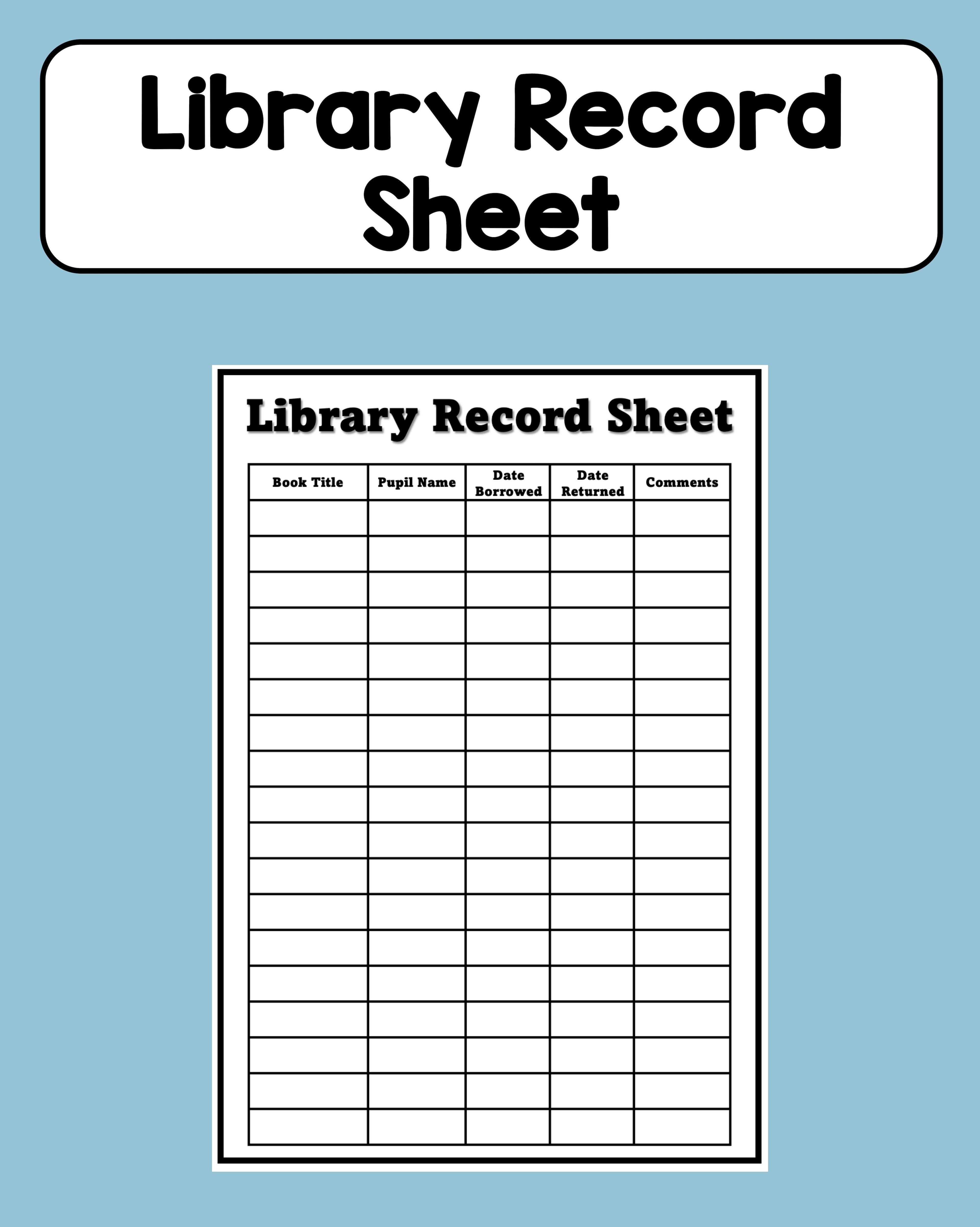 Library Record Sheet