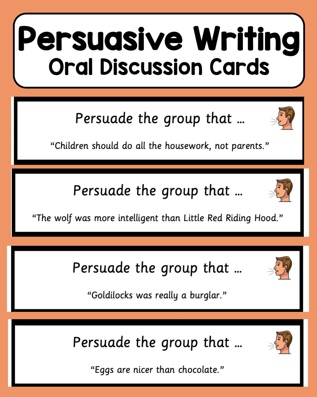 Persuasive Writing - Oral Language Cards & Facts vs. Opinion