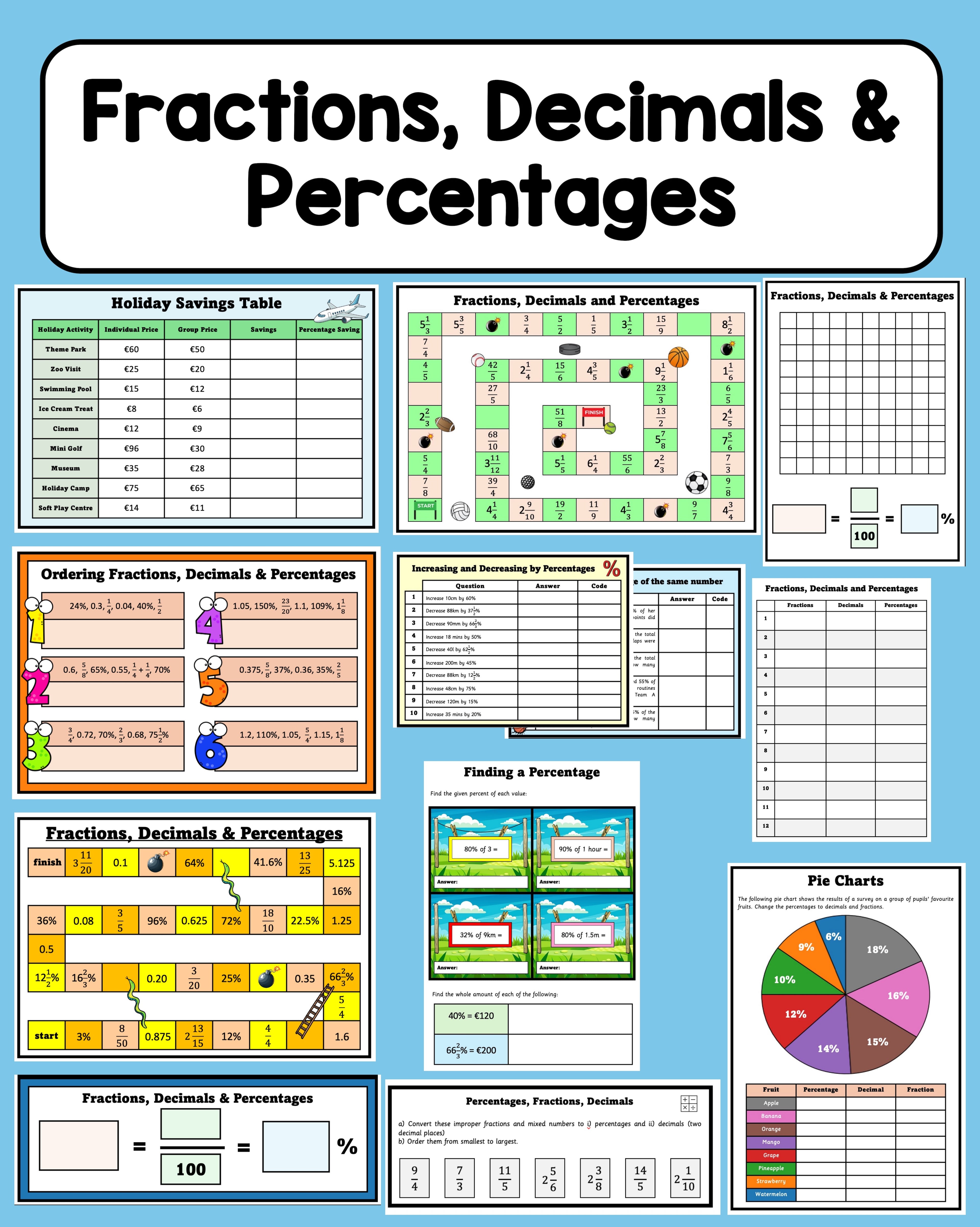 Fractions, Decimals & Percentages - Pack