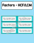 Factors - HCF, LCM (Station/Small Group Cards)