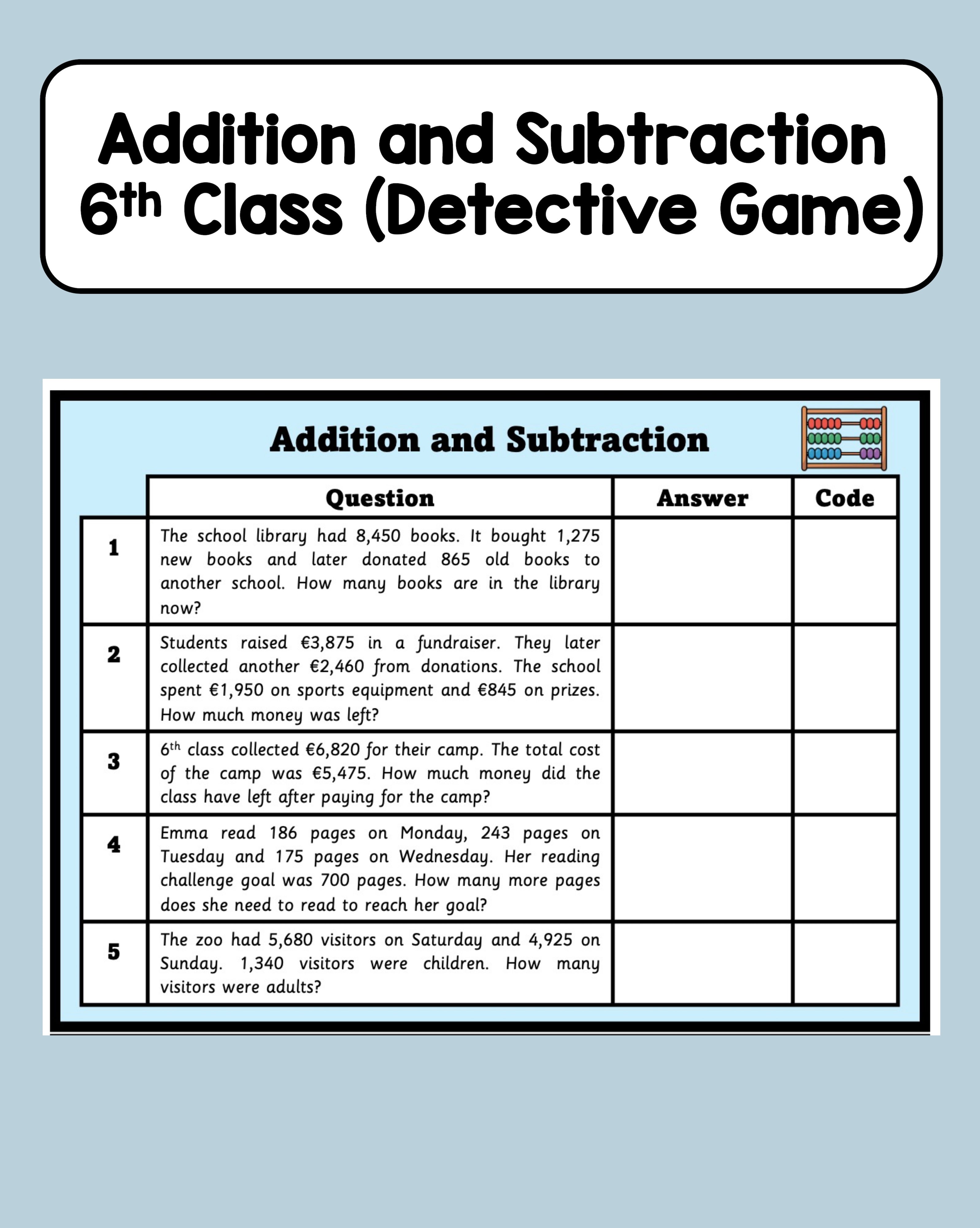 Addition and Subtraction - 6th Class - Detective Game