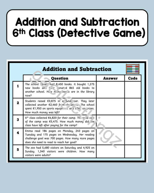Addition and Subtraction - 6th Class - Detective Game