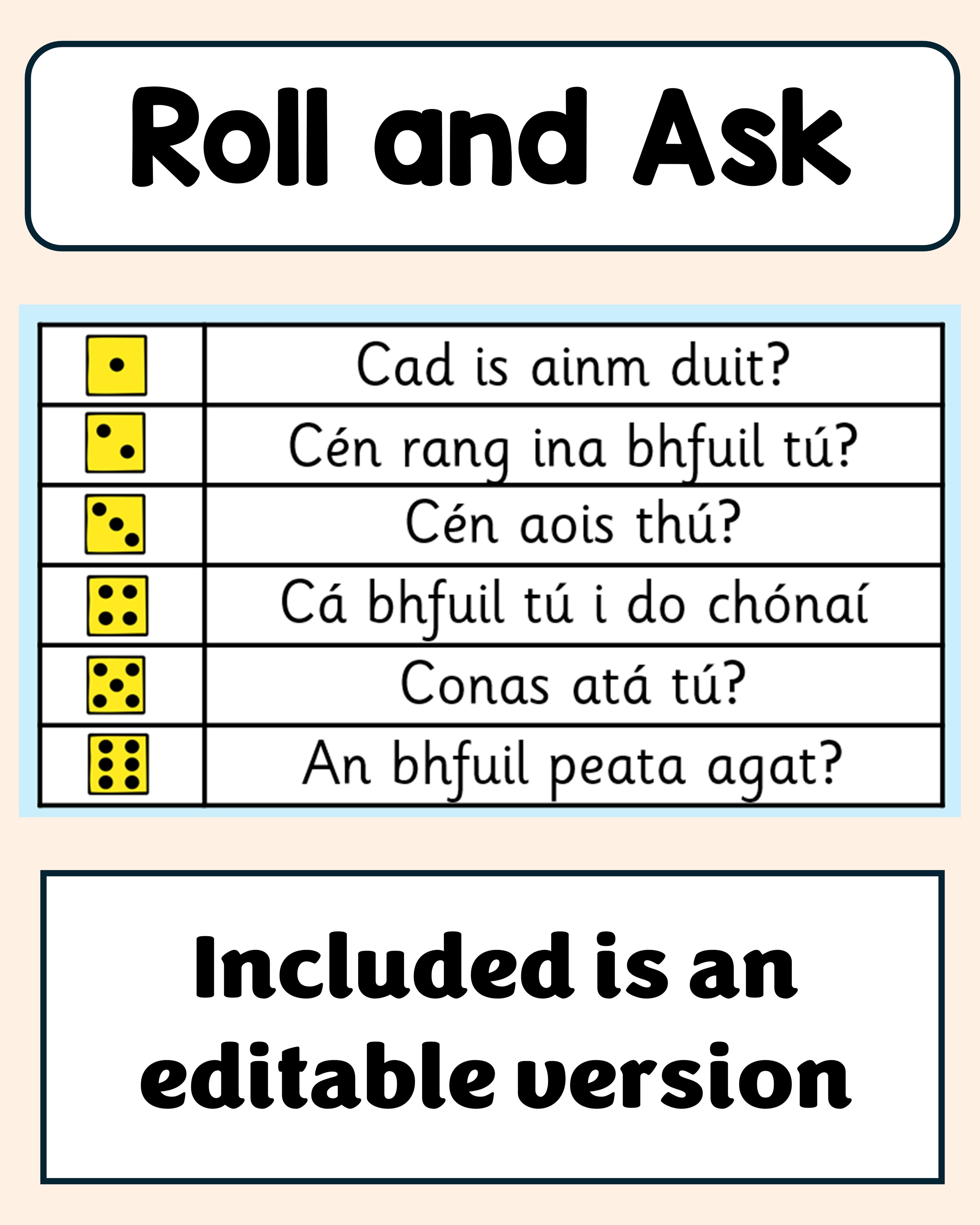 Roll and Ask - Editable Questions