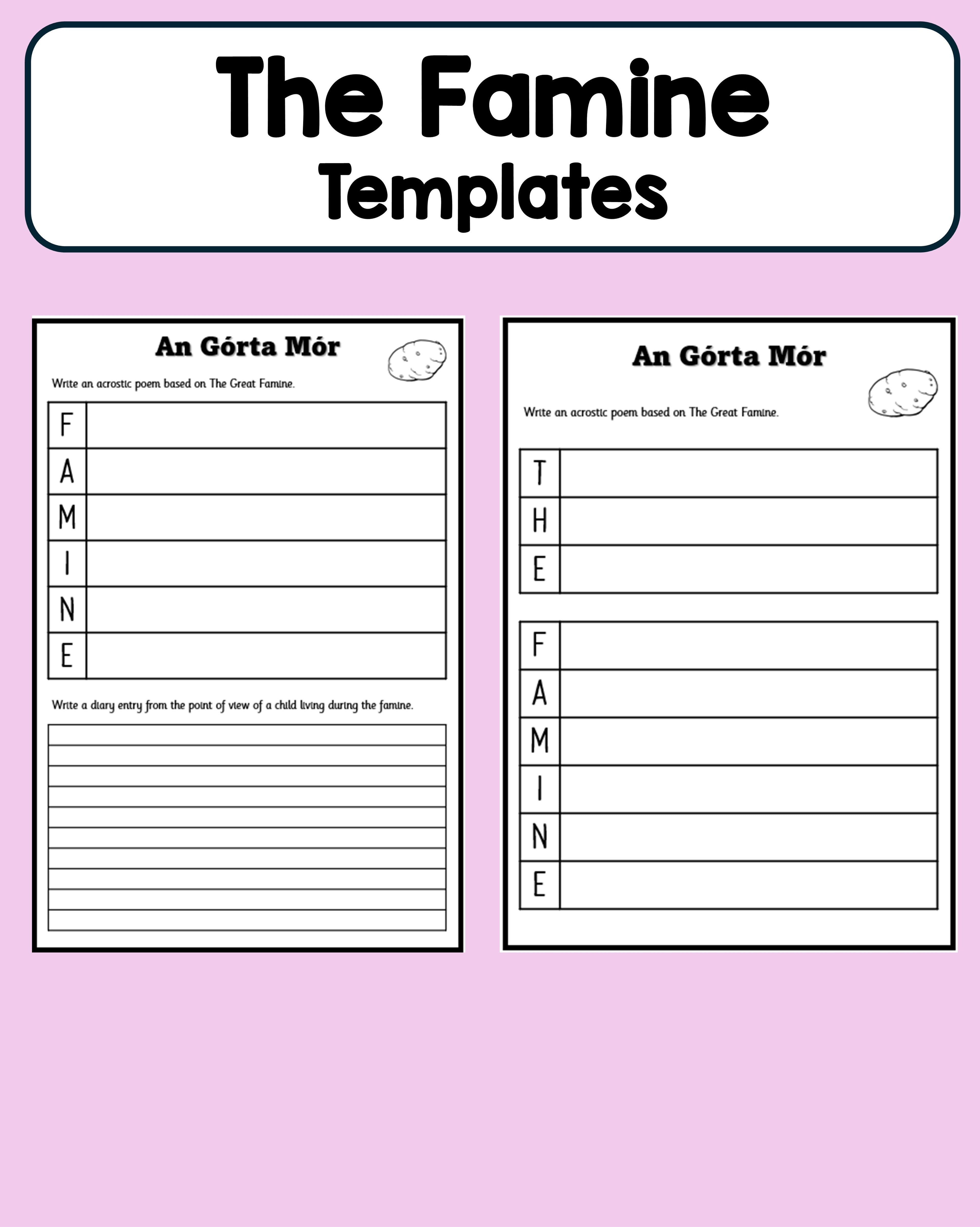 The Famine - Templates (Poem; Diary Entry)