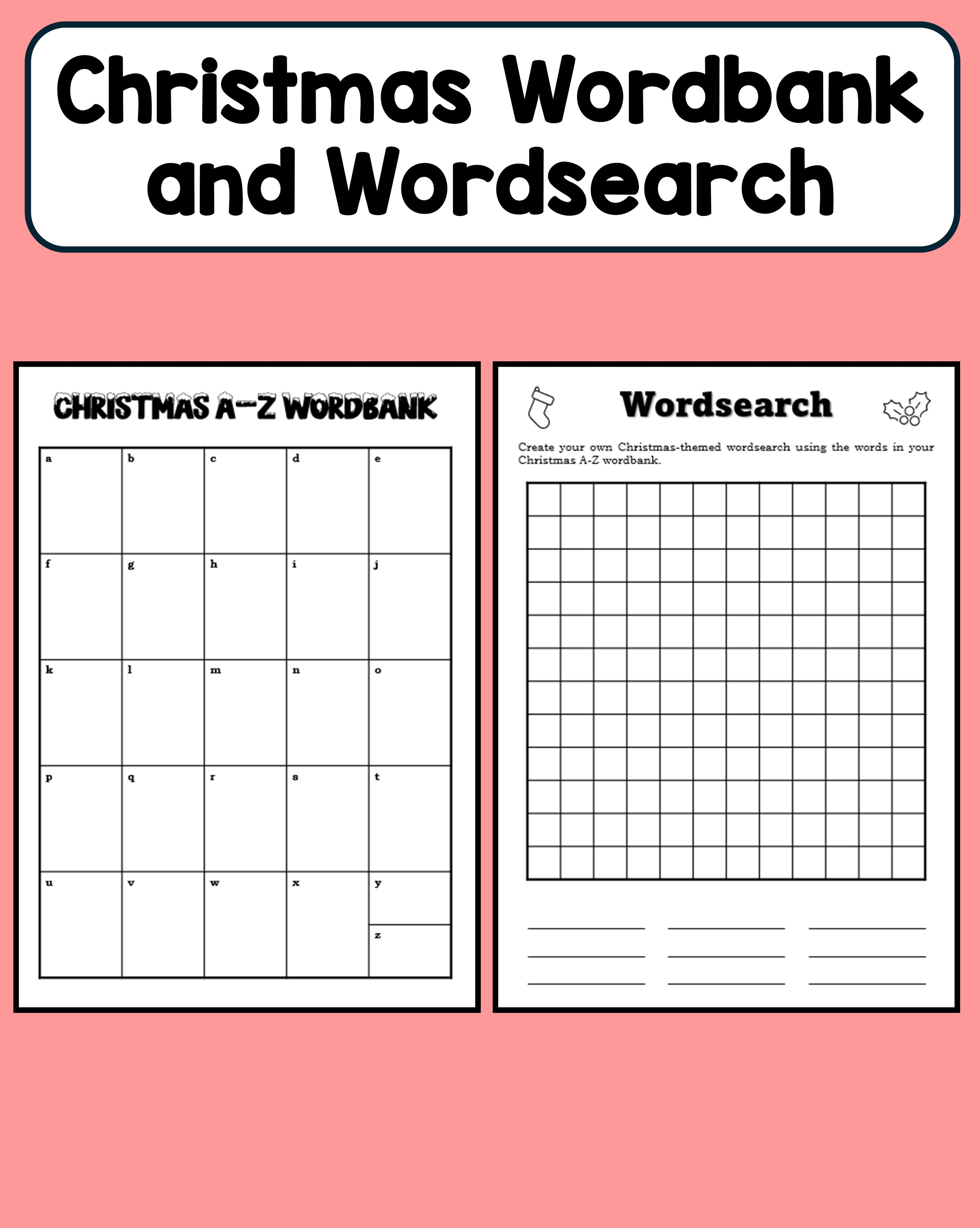 Christmas A-Z vocabulary and wordsearch
