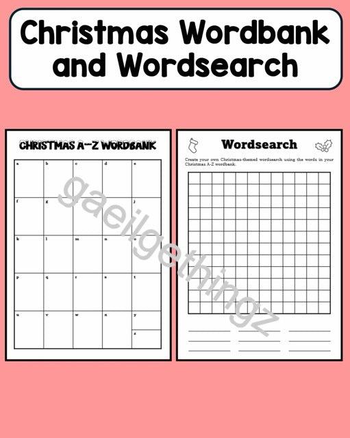 Christmas A-Z vocabulary and wordsearch