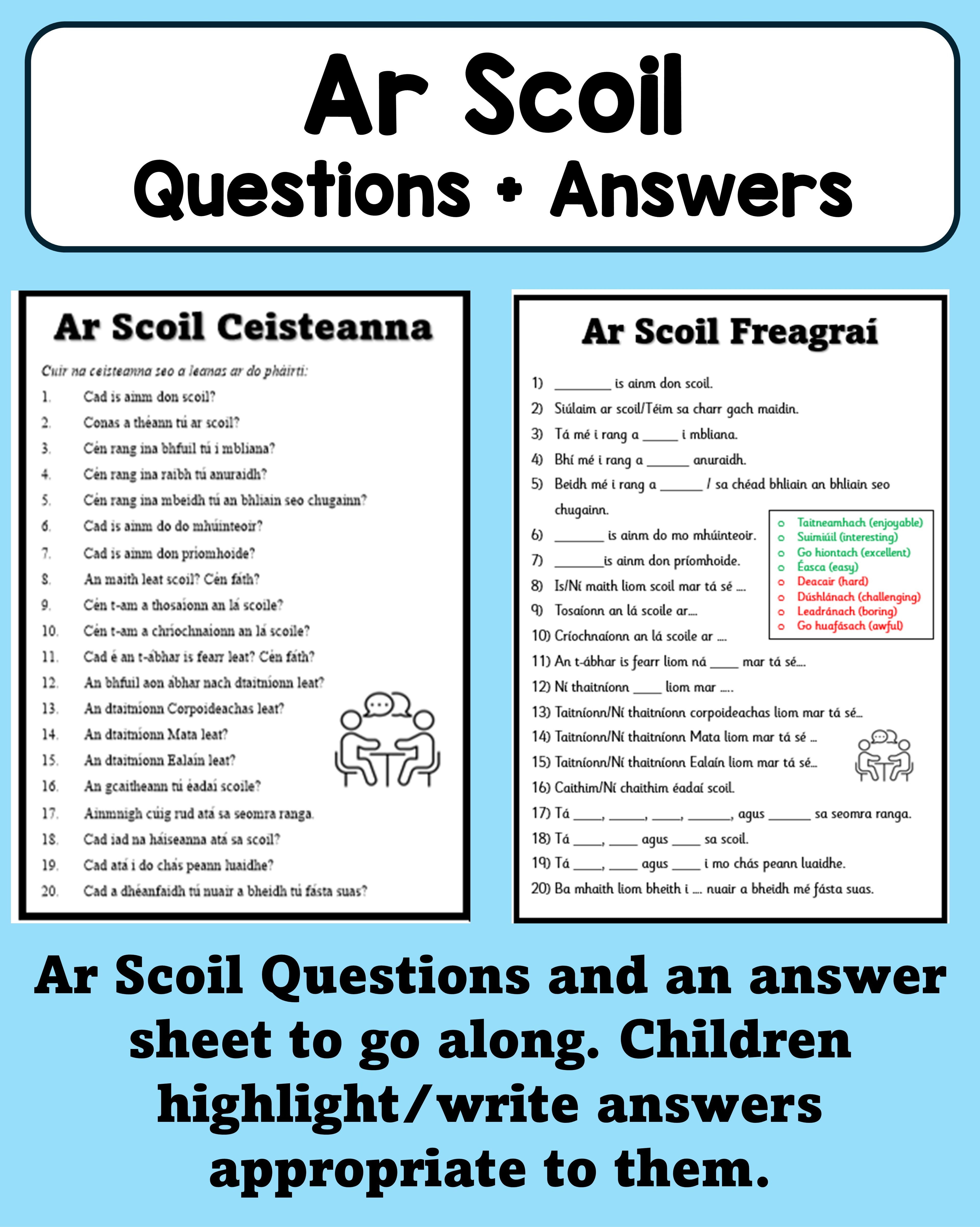 Ar Scoil - Questions/Answers
