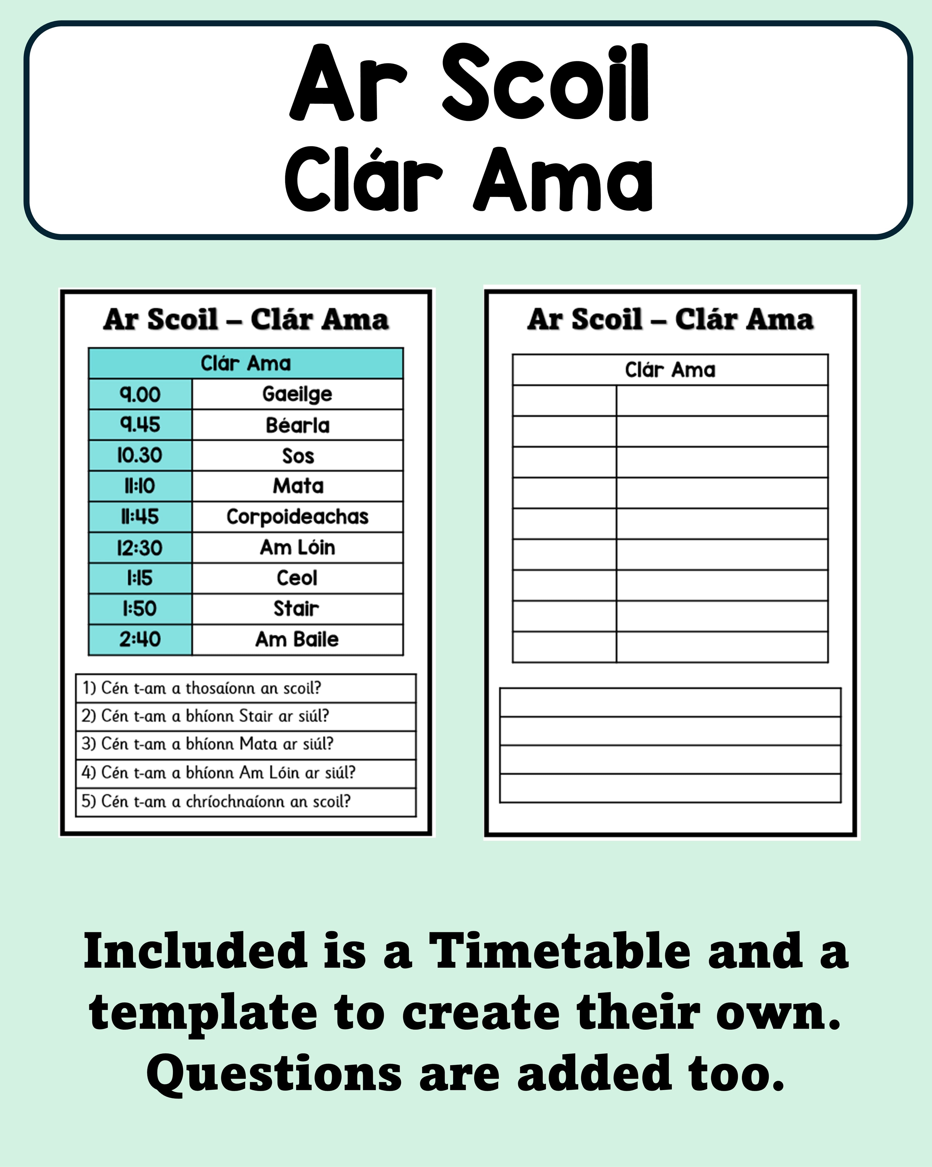 Ar Scoil - Clár Ama (Timetable)
