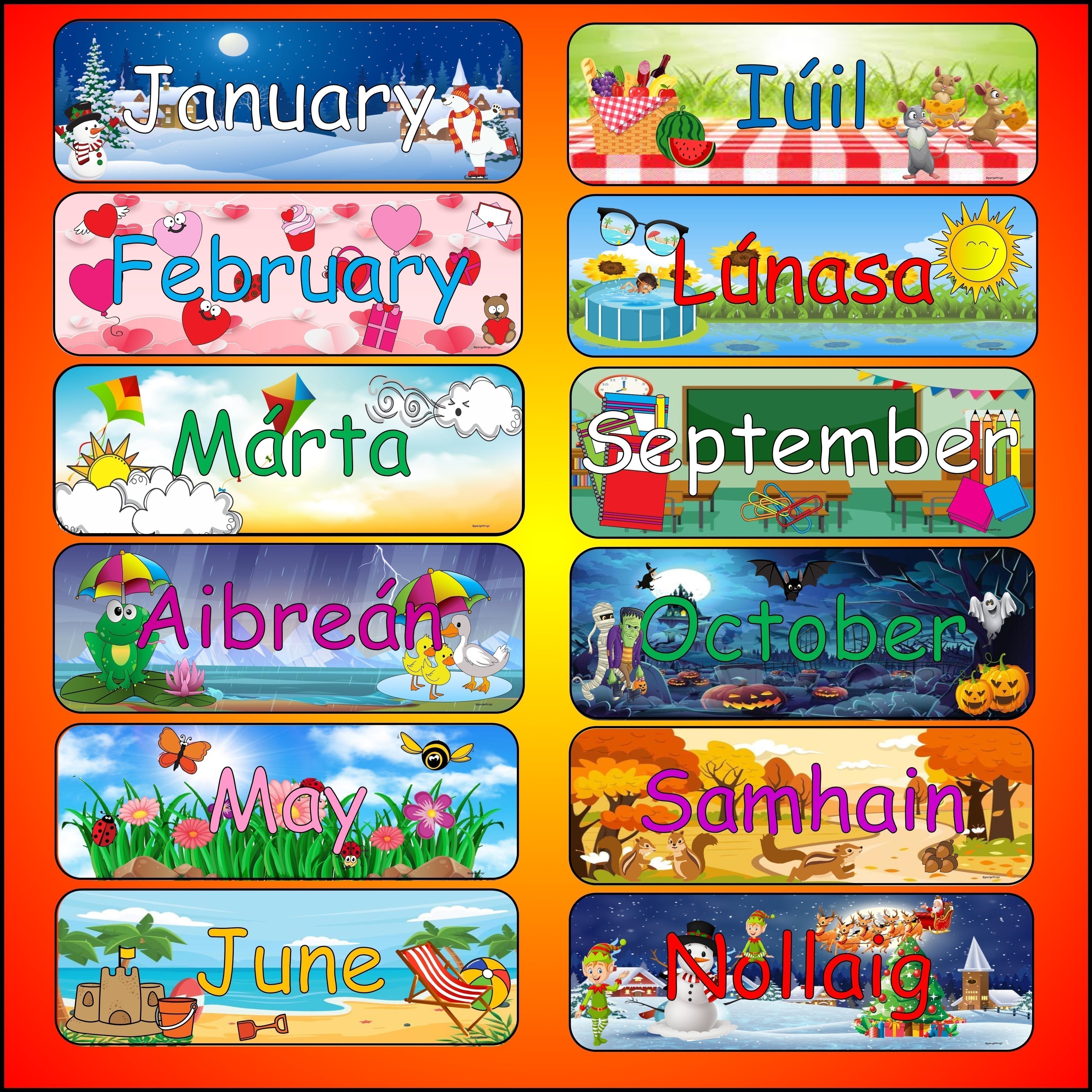 Months of the Year (English & Irish)